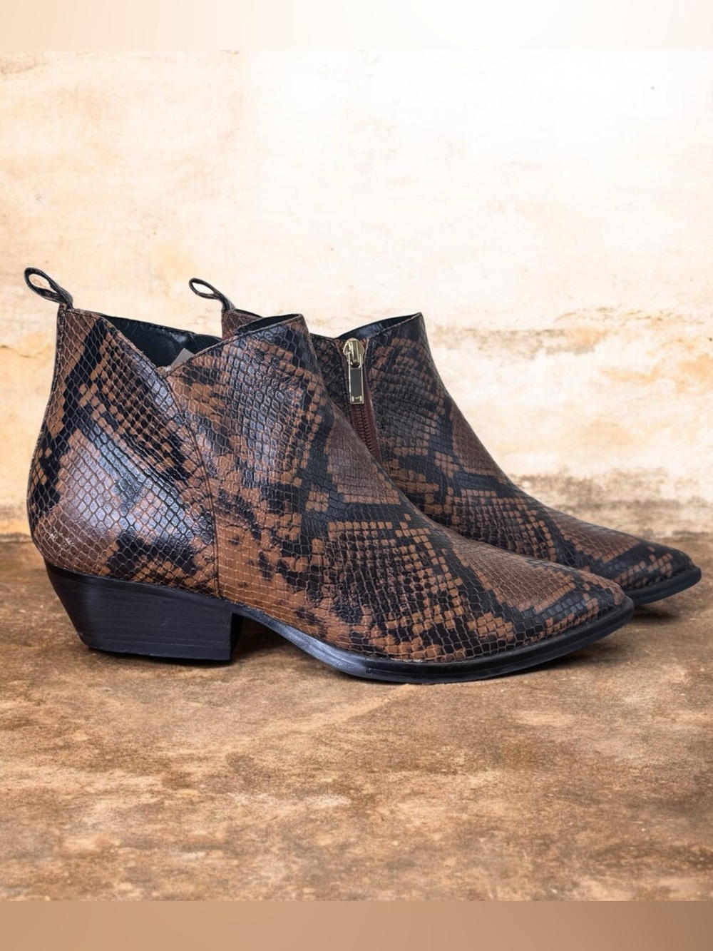 Marc Fisher Brown Snake-Print Ankle Boots